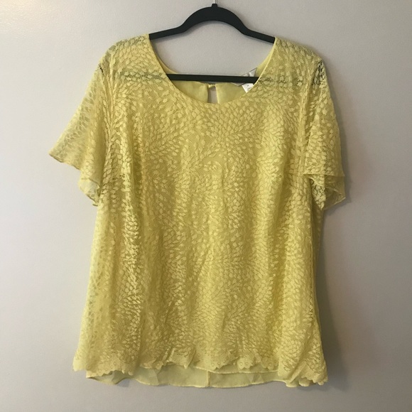 CJ Banks Yellow Lace Keyhole Blouse - Picture 1 of 5